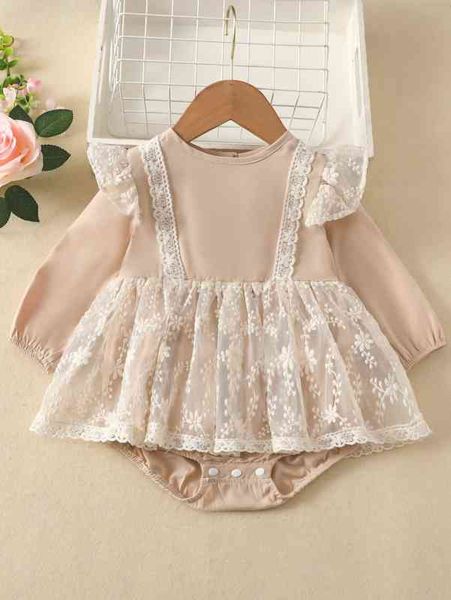 

baby floral embroidery mesh overlay ruffle trim bodysuit she, Blue