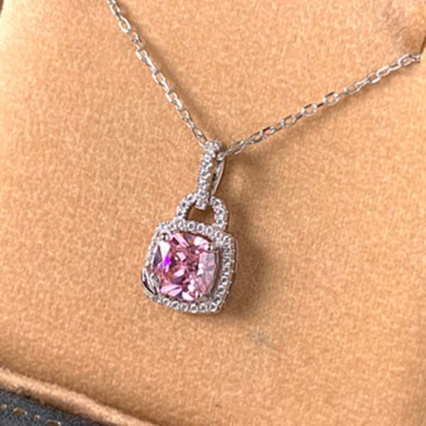 

collier pendentif carrÃ© en diamant de couleur zircon pour les femmes, Silver