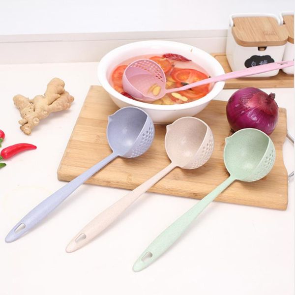 

spoons kitchen accessories cooking shovels 2 in 1 long handle melon scoop plastic spoon colander soup vegetable strainer tools