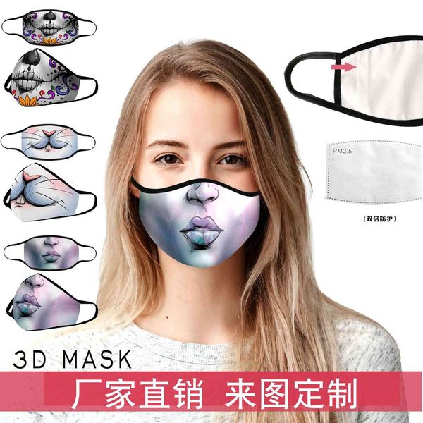 

printing digital protective mask for halloween clown skeleton pm2.5 filter