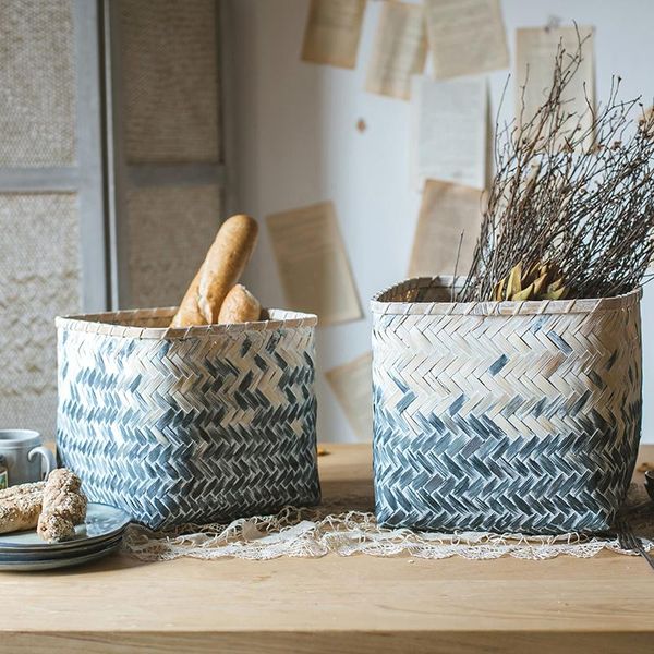 

gradient color graffiti bamboo decorative storage basket hand-woven plant baskets