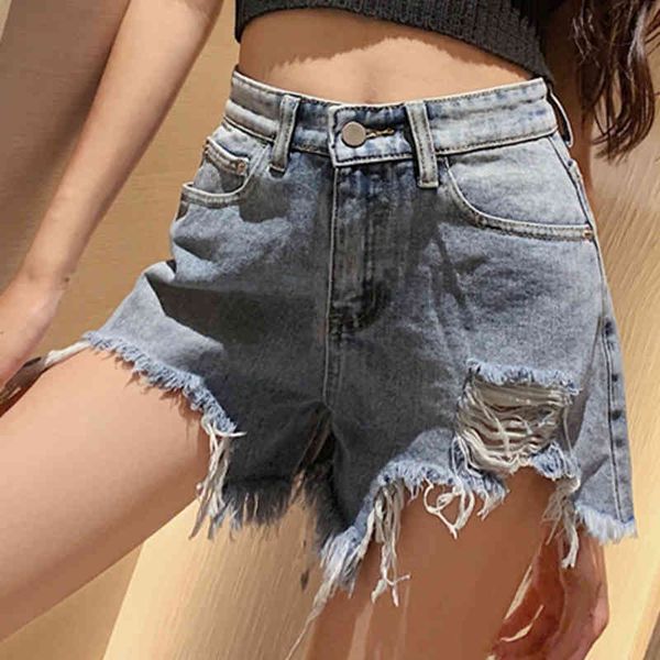 

[ewq] women black slim all match wide leg burr hole mini shorts new loose trousers fashion tide spring summer 16w697 210423, White;black