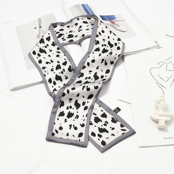 

scarves elegant floral silk long scarf hair tie band small women neckerchief head, Blue;gray