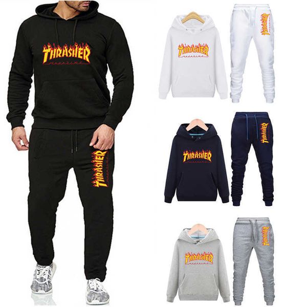 Homens Tracksuit 2 Piece Plain Hoodie Sets Masculino Rua Roupa Atacado Ropa Hombre Pulôver com roupas Calças Calças Terno X0909