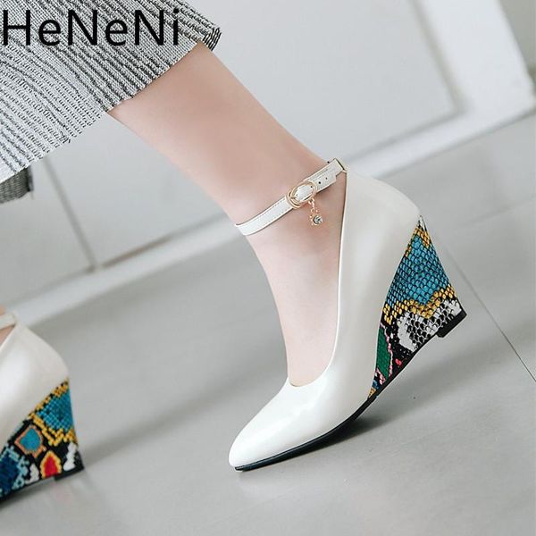 

dress shoes spring ankle strap platform wedge women high heels printed heel pointed toe pumps elegant 2021 zapatos mujer, Black