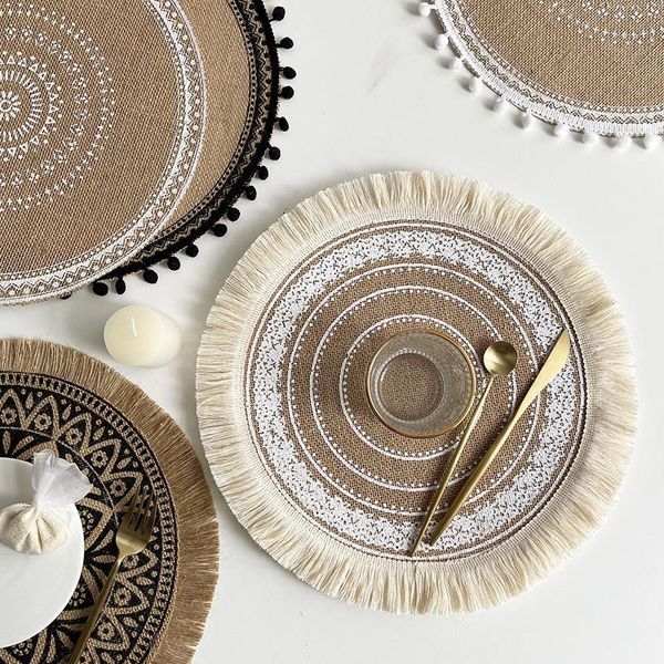 

mats & pads bohemian woven cotton placemat round insulation pad non slip table kitchen accessories decor home for