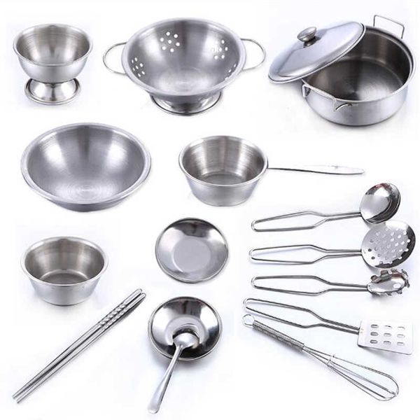 

16pcs/set stainless steel kids house kitchen toys cooking cookware pots pan children pretend play playset