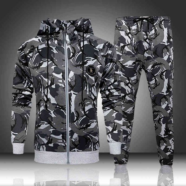 

men's hoodie and camouflage set, 2-piece sportswear, autumn sportswear, Gray