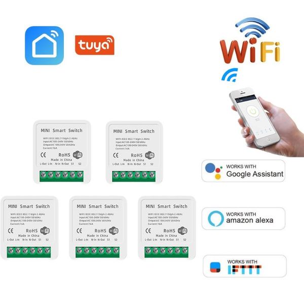 

smart home control tuya mini wifi switch 10a 16a 2-way diy timer wireless switches life app compatible with alexa google