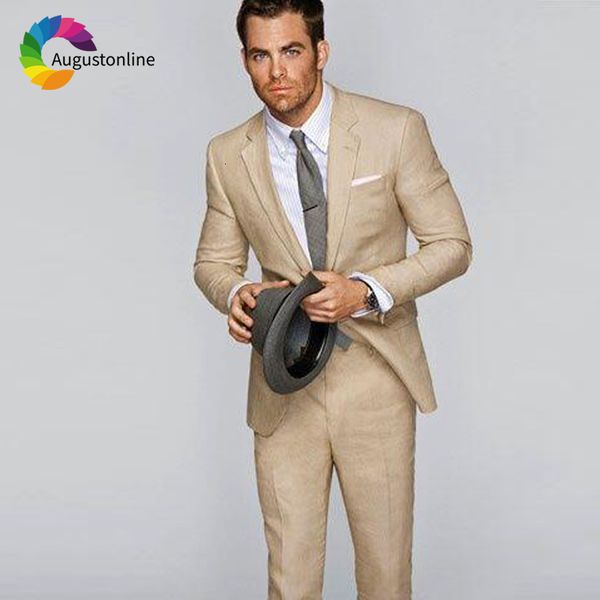 

men's suits & blazers champagne slim fit linen men wedding groom tuxedos 2 pieces (jacket+pants) man bridegroom blazer costum, White;black