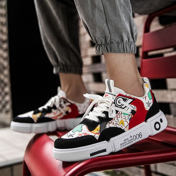 

brand fashion graffiti casual shoes men hip hop tide to wear skateboard shoes men print chinese shoes suede flat sneakers men