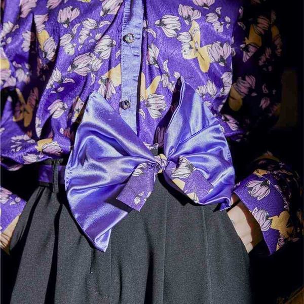 

women's two piece pants japan style butterfly floral print long sleeve blouse women purple button up shirt vintage autumn lzqv, White