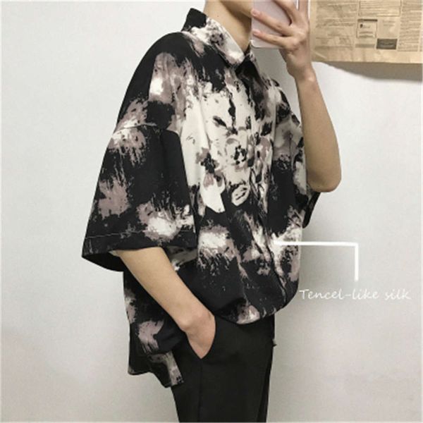 

men's casual shirts shirtspring casual for men and women korean version student lapel 5 / sleeve versatile tie dyed shirt trend mxza, White;black