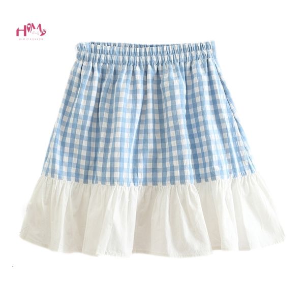 

skirts japanese vintage kawaii plaid pleated skirt women summer korean cute ruffle elastic waist school girls casual short 2021 hn, Black