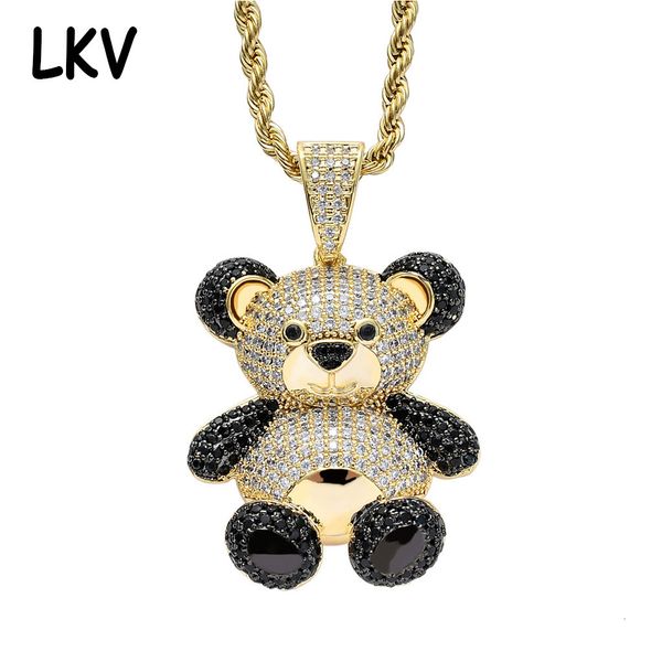 

panda personality pendant black gold two color micro zircon hip hop necklace accessories, Silver
