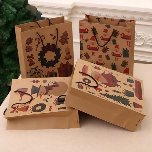 

christmas decorations 2pcs kraft paper gift bag with handle santa claus xmas tree festival shopping bags