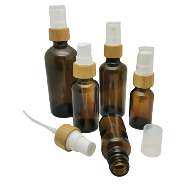 

storage bottles & jars 5ml~50ml glass mist spray bottle with bamboo lid perfume atomizer cosmetics portable amber lotion pump 15pcs/lot