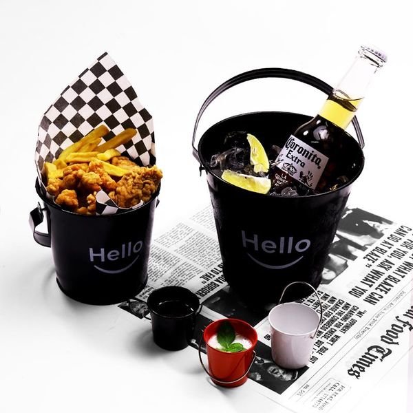 

dishes & plates creative metal bucket french fries holder sauce dish ice cube container cooler barrel ktv club bar tool wedding party suppli