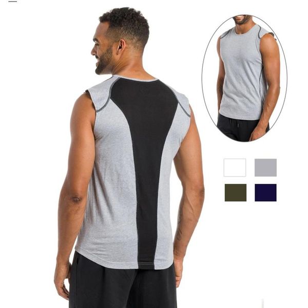 

men' tank mens sleeveless vest fashion loose cotton crew stitching contrast color training sport gym fitness casual tees, White;black