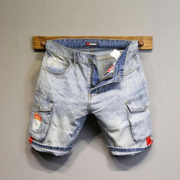 

men's shorts men denim multi-pocket jeans pants straight good quality loose casual short knee length 34, White;black