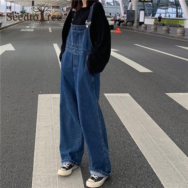 

women's jeans solid color casual fashion bf loose denim overalls, Blue