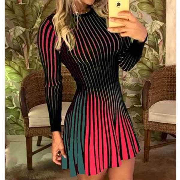 

striped print slim fit mini dress 211110, Black;gray