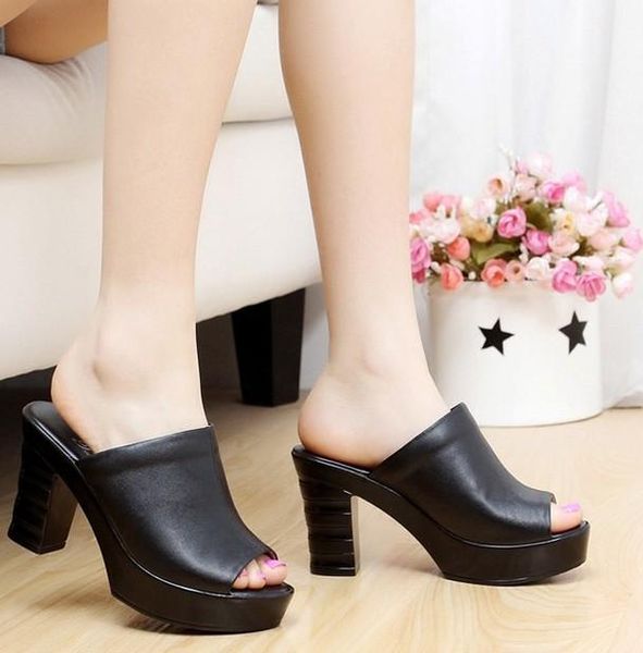 

slippers house platform women luxury shoes peep toe pantofle heeled mules med slides designer 2021 high rome basic square heel f, Black