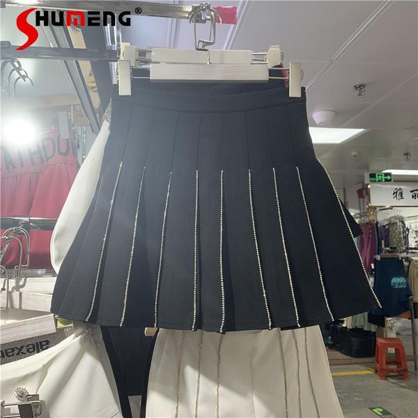 

skirts 2021 spring summer embroidery drilling pleated female short skirt korean style high waist sports street ladiesmini, Black