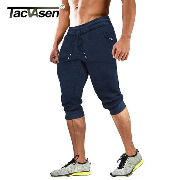 

tacvasen 3/4 cotton pants men's joggers gym workout running casual below knee shorts tapered sports sweatpants 210712, White;black