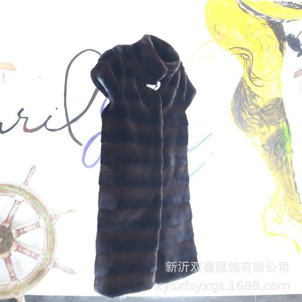 

women's fur & faux long korean standing collar vest imitation style women's1, Black