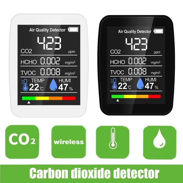 Analisadores de gás Multifuncional 5 em 1 CO2 Testador de dióxido de carbono Digital Qualidade do ar TVOC METERMOR DE TEMPERATURA MONITOR DO MONITOR DO