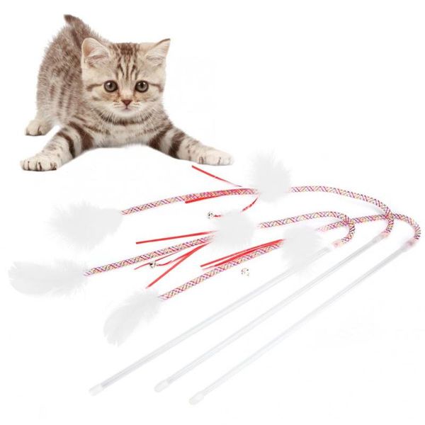 

cat toys 3pcs colorful line pipe pet funny teaser dangler rod stick with feather bell interactive training toy
