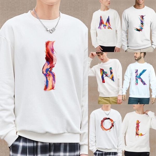 

men's hoodies & sweatshirts long sleeve sweatshirt pullover men clothing casual spray paint 26 letters pattern printing series round ne, Black