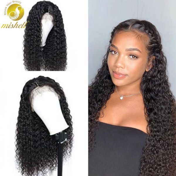 

lace wigs mishell kinky curly front 13x4 frontal wig brazilian remy human hair 180 density, Black;brown