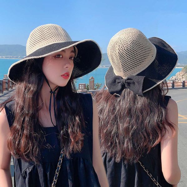 

sun hat female summer shading straw hollow cool korean fashion versatile sun spring and autumn travel fisherman's hat, Blue;gray