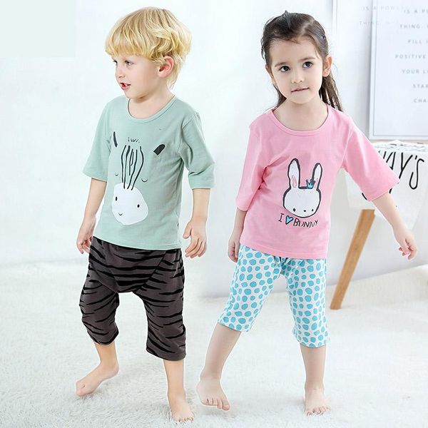 

clothing sets summer baby set cotton soft short sleeve t shirt + pants children pajamas suit toddler underwear kid sleepwear, White