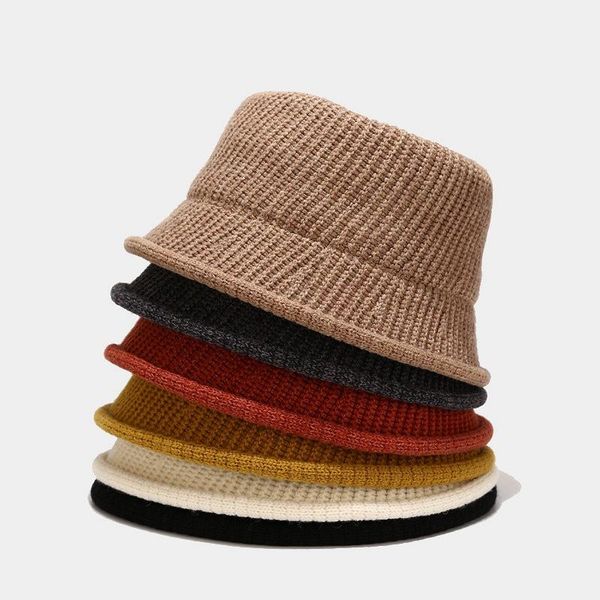 

wide brim hats fashion wool knitted bucket hat women fall winter crimping fisherman female flat panama basin cap solid chapeau, Blue;gray