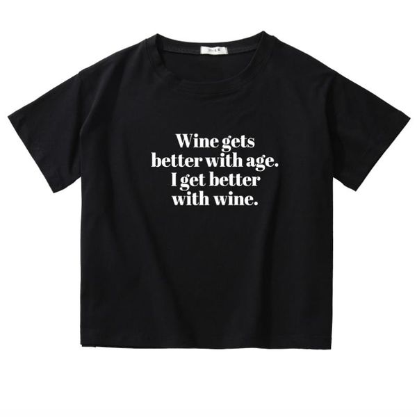 

women's t-shirt wine gets better with age short sleeve loose women fashion harajuku crop hipster summer o neck t shirt streetwear, White