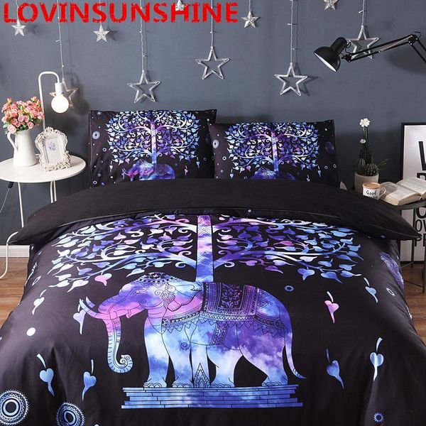 

bedding sets bohemian elephant duvet cover set 2/3pcs single double  king bed linen purple print 3d