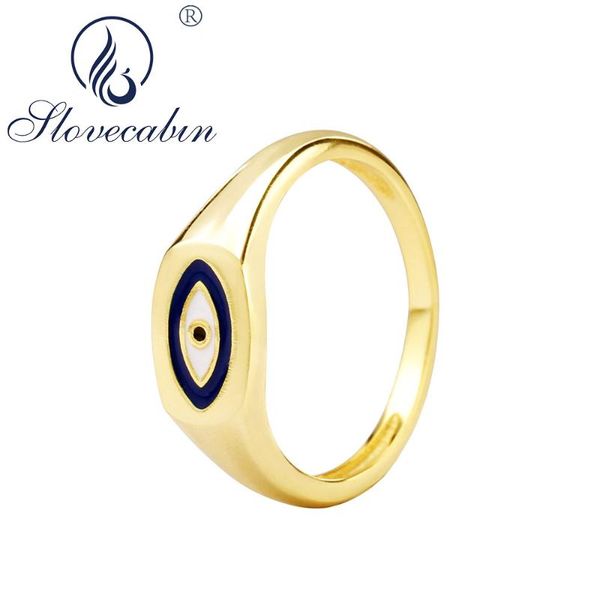 

cluster rings slovecabin 925 sterling silver turkish evil eye ring for women gold finger wedding femme luxury fine jewelry gift, Golden;silver