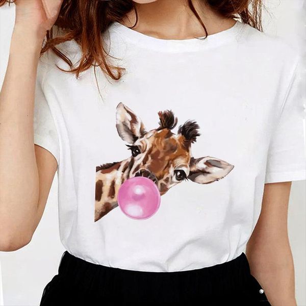 

90s girls ullzang retro summer women fun cute animals blowing bubbles print female harajuku, White