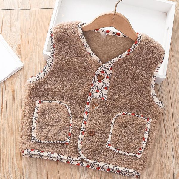 

waistcoat 2021 autumn and winter children's floral edging lambskin vest jacket, Camo