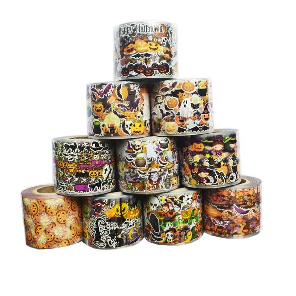 

stickers & decals 10roll halloween nail foils pumpkin transfer paper mix ghost bat art stripe diy manicure set nails, Black