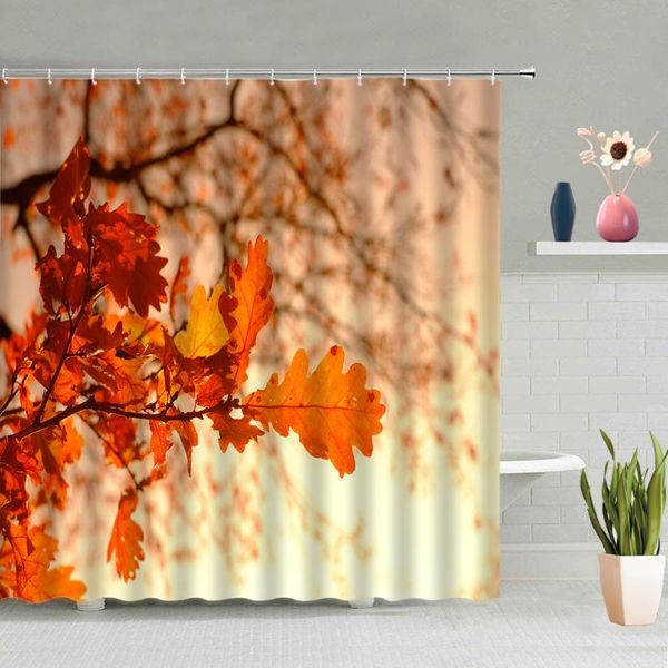

shower curtains autumn scenery curtain forest leaves bathroom screen bathing washable polyester fabric with hooks set home decor