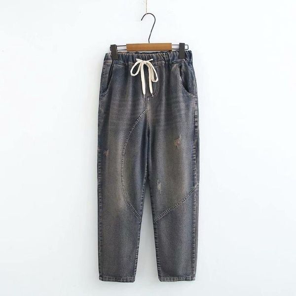 

women's jeans plus size 2xl-5xl women elastic waist blue vintage slim denim pants with pockets