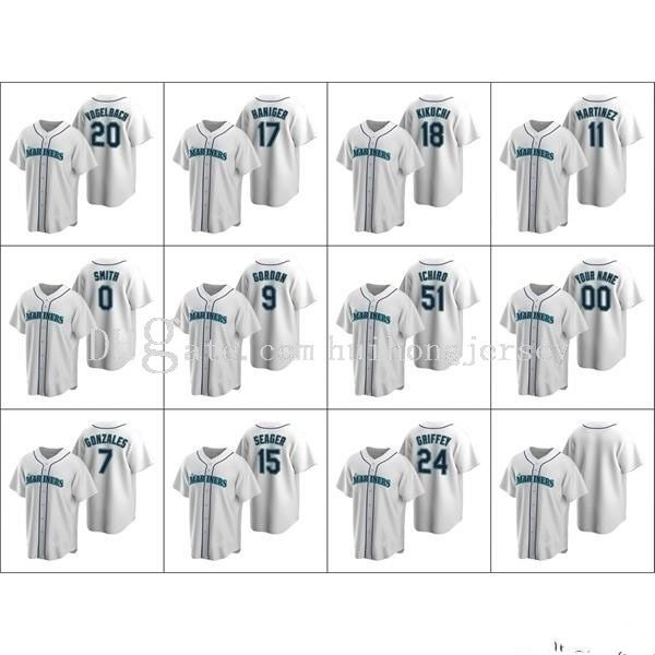 Seatler Mariners Men #24 Ken Griffey 51 Ichiro Suzuki 15 Kyle Seager 9 Dee Gordon Mulheres personalizadas Juventude Whiter Replicar Home Jersey