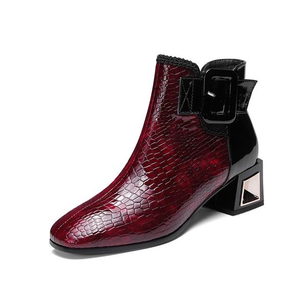 

boots elegant office women ankle genuine leather big size party shoes woman high heels autumn winter warm short, Black