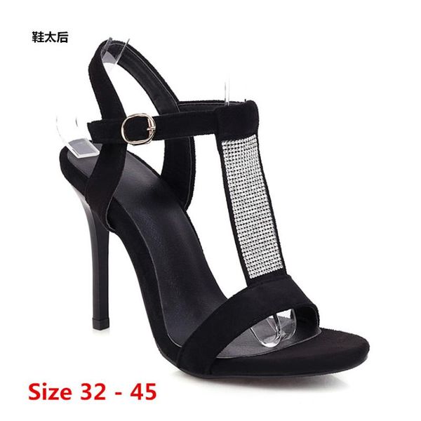 

summer pumps sandals shoes women high heels open toe sandal lady ankle strap pump woman small big size 32 - 45, Black