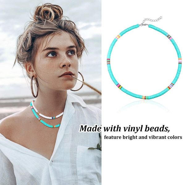 

boho necklaces pendant handmad soft pottery clay 6mm disc surfer choker beach collar necklace for women girl holidays jewelry, Silver