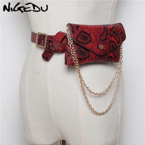 

waist bags bag women designer fanny pack fashion serpentine belt ladies pu leather phone purse brand design chain chest brown
